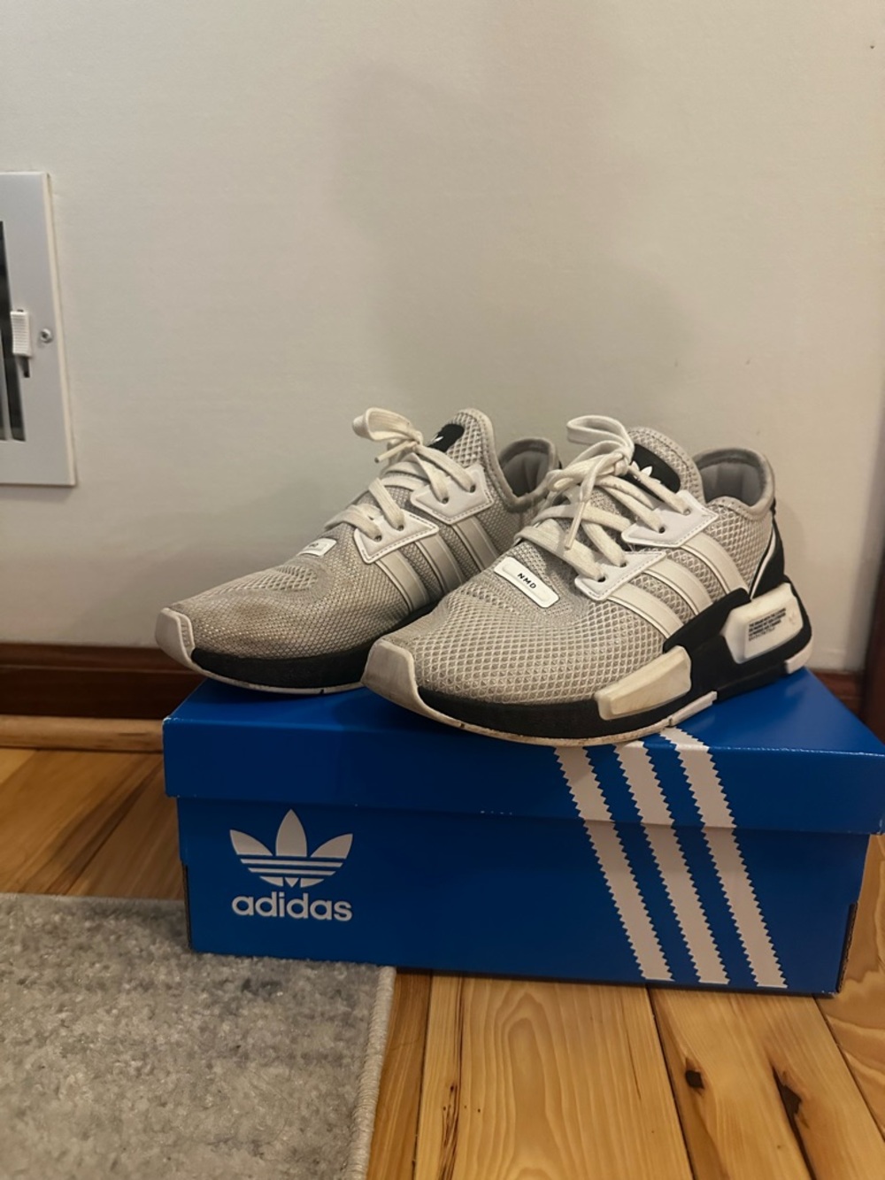 adidas NMD Boys Grey Mesh Sneakers with Black Accents